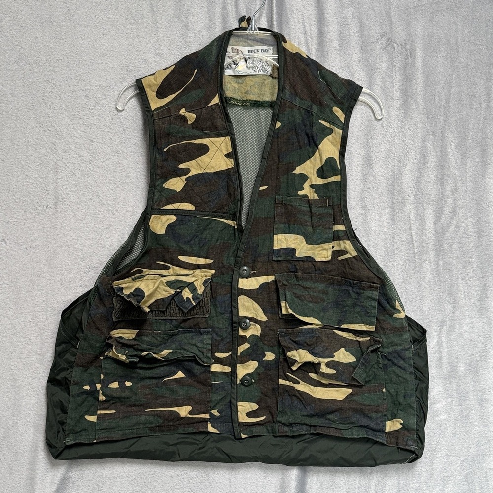 Duck Bay Hunting Vest Large Camouflage Multi Pocket Outdoors Camo‎ Fishing Vtg
